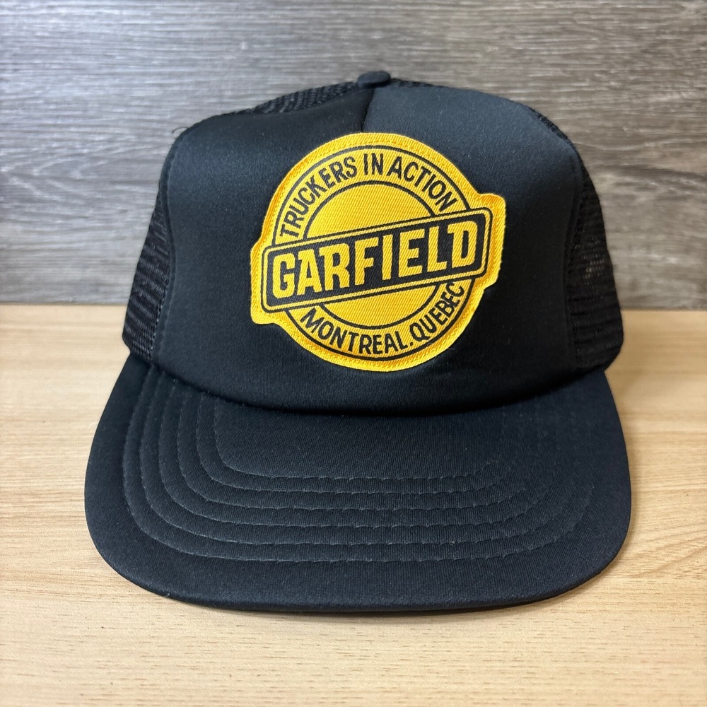 Vintage Garfield Transport Hat Cap Snapback Black Trucker Montreal Quebec‎